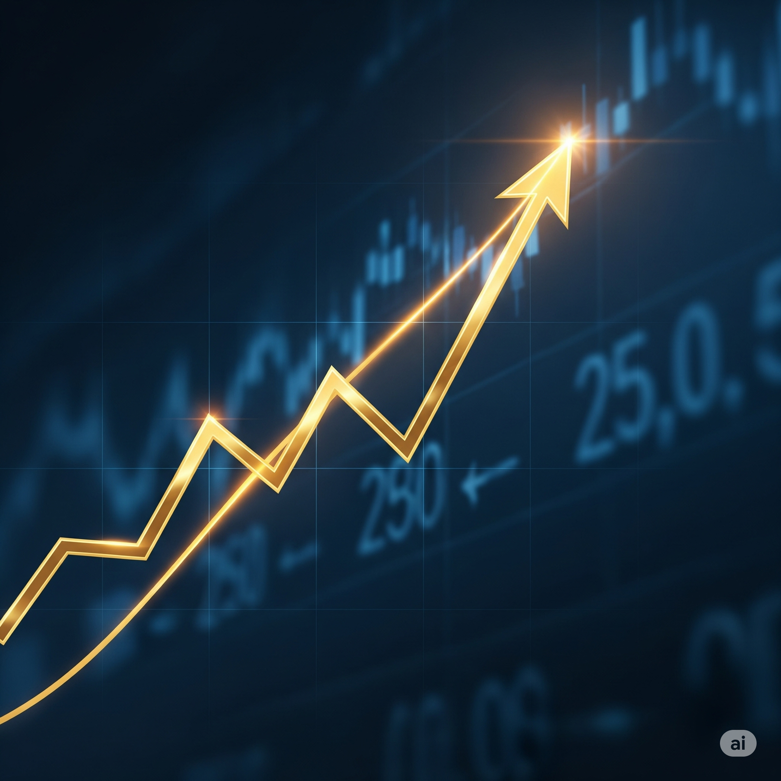 a gold arrow pointing up